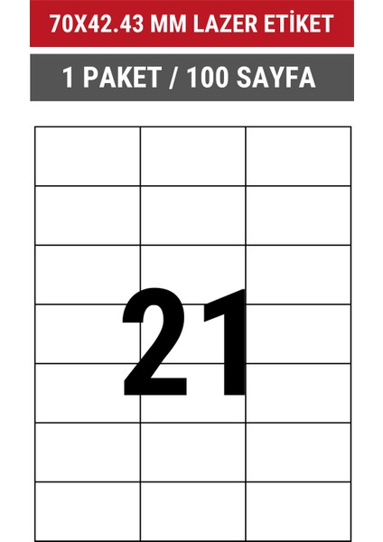 70x42.43mm Lazer Etiket | 1 Paket | 100 Sayfa | No: 21 | Ofis, Ambalaj, Etiketleme | Yapışkanlı indirimleri