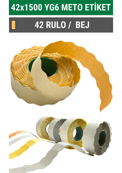 | Meto Etiket | Bej | 42 Rulo | 42X1500 | Yg Label 6 | Ürün Etiketi | Tabanca Etiketi