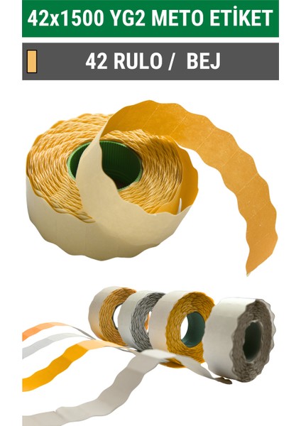 | Meto Etiket | Bej | 42 Rulo | 42X1500 | Yg Label 2 | Ürün Etiketi | Tabanca Etiketi