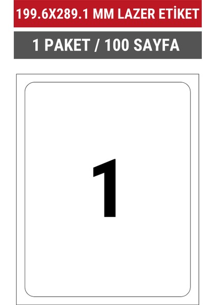 199.6x289.1mm Lazer Etiket | 1 Paket | 100 Sayfa | No: 1 | Ofis, Ambalaj, Etiketleme | Yapışkanlı indirimleri