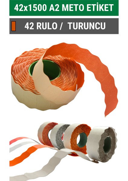 | Meto Etiket | Turuncu | 42 Rulo | 42X1500 | A2 | Ürün Etiketi | Tabanca Etiketi
