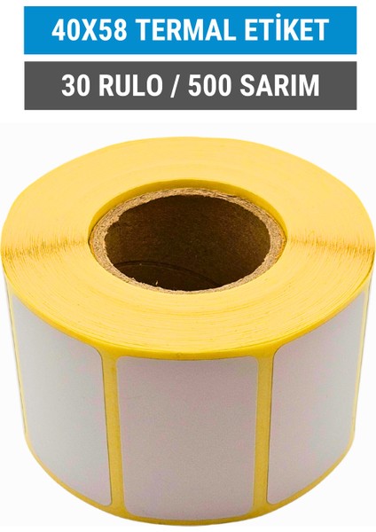 40x58mm Termal Etiket | 30 Rulo | 500 Sarım | Ribonsuz | Kargo, Lojistik, Terazi | Yapışkanlı