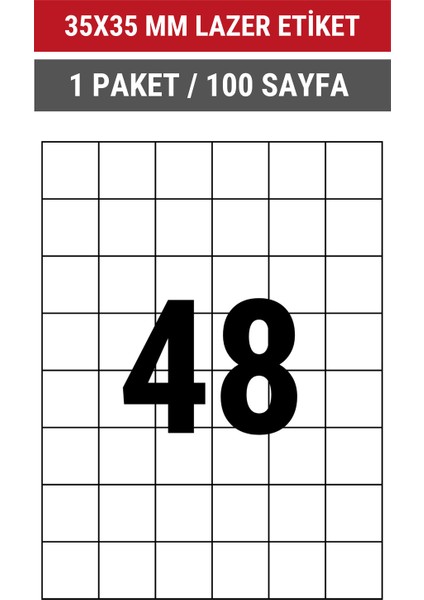 35x35mm Lazer Etiket | 1 Paket | 100 Sayfa | No: 48 | Ofis, Ambalaj, Etiketleme | Yapışkanlı indirimleri