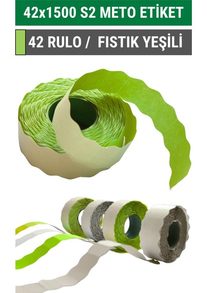 | Meto Etiket | Fıstık Yeşili | 42 Rulo | 42X1500 | S2 | Ürün Etiketi | Tabanca Etiketi