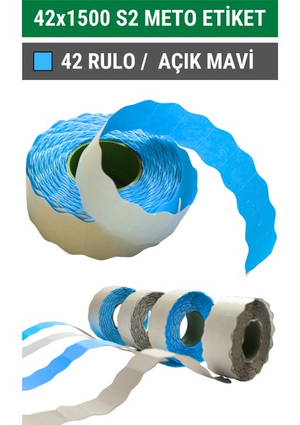 | Meto Etiket | Açık Mavi | 42 Rulo | 42X1500 | S2 | Ürün Etiketi | Tabanca Etiketi