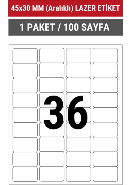 45x30mm Lazer Etiket | 1 Paket | 100 Sayfa | No: 36 | Ofis | Aralıklı | Yuvarlak | Yapışkanlı indirimleri