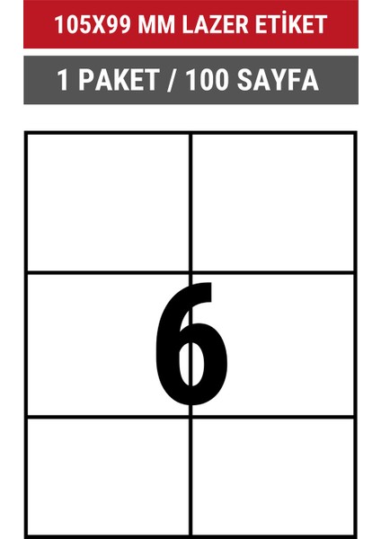 105x99mm Lazer Etiket | 1 Paket | 100 Sayfa | No: 6 | Ofis, Ambalaj, Etiketleme | Yapışkanlı indirimleri