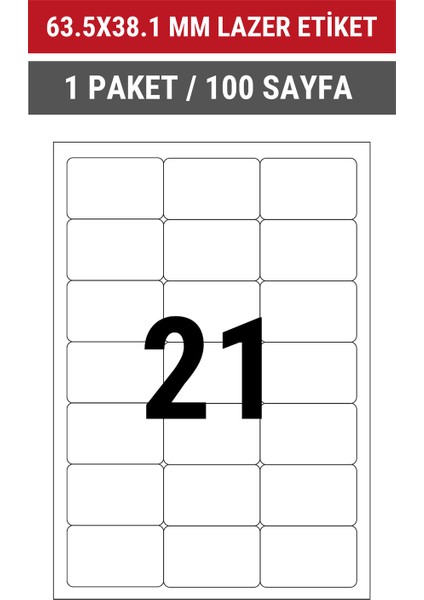 63.5x38.1mm Lazer Etiket | 1 Paket | 100 Sayfa | No: 21 | Ofis, Ambalaj | Yuvarlak | Yapışkanlı indirimleri