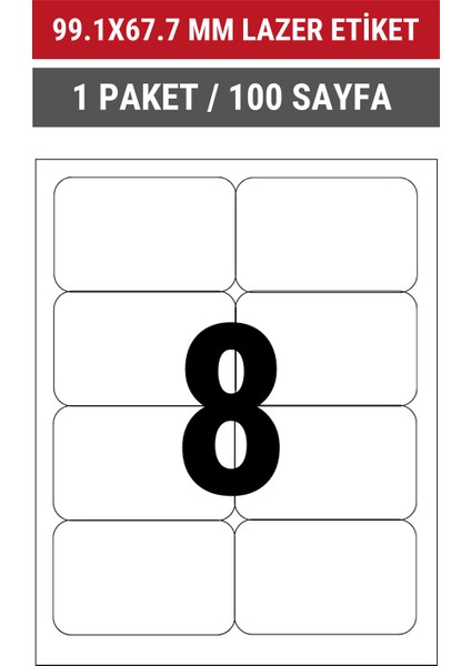 99.1x67.7mm Lazer Etiket | 1 Paket | 100 Sayfa | No: 8 | Ofis, Ambalaj | Yuvarlak | Yapışkanlı indirimleri