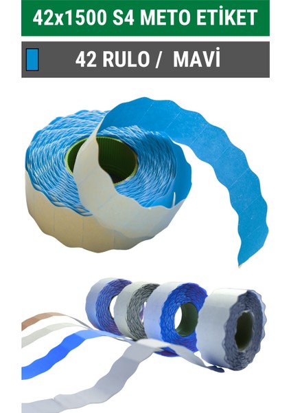 | Meto Etiket | Mavi | 42 Rulo | 42X1500 | S4 | Ürün Etiketi | Tabanca Etiketi