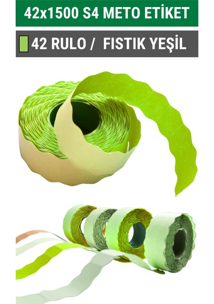 | Meto Etiket | Fıstık Yeşili | 42 Rulo | 42X1500 | S4 | Ürün Etiketi | Tabanca Etiketi