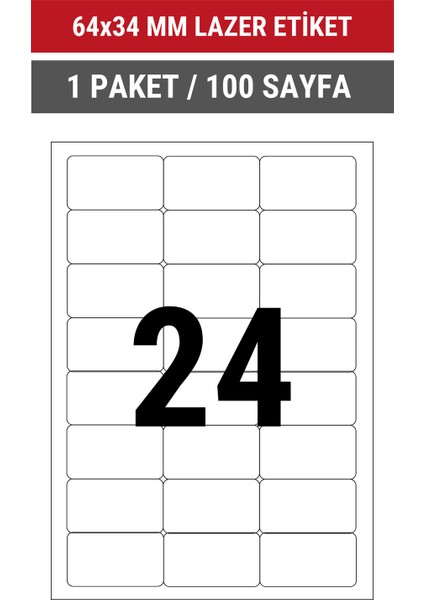64x34mm Lazer Etiket | 1 Paket | 100 Sayfa | No: 24 | Ofis, Ambalaj | Yuvarlak | Yapışkanlı indirimleri