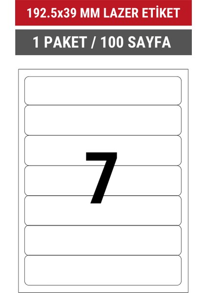 192.5x39mm Lazer Etiket | 1 Paket | 100 Sayfa | No: 7 | Ofis, Ambalaj | Yuvarlak | Yapışkanlı indirimleri