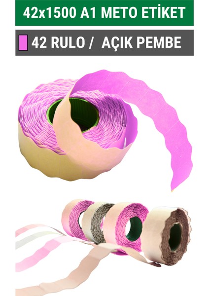 | Meto Etiket | Açık Pembe | 42 Rulo | 42X1500 | A1 | Ürün Etiketi | Etiketi