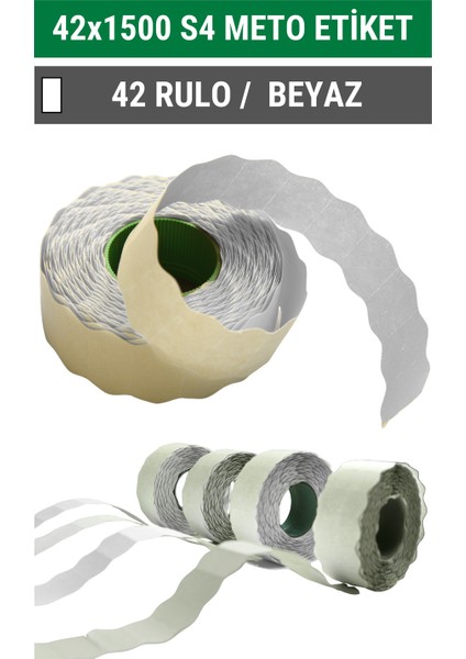 | Meto Etiket | Beyaz | 42 Rulo | 42X1500 | S4 | Ürün Etiketi | Tabanca Etiketi
