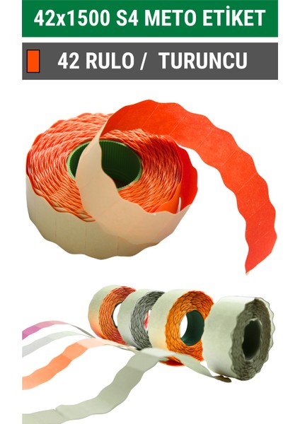 | Meto Etiket | Turuncu | 42 Rulo | 42X1500 | S4 | Ürün Etiketi | Tabanca Etiketi