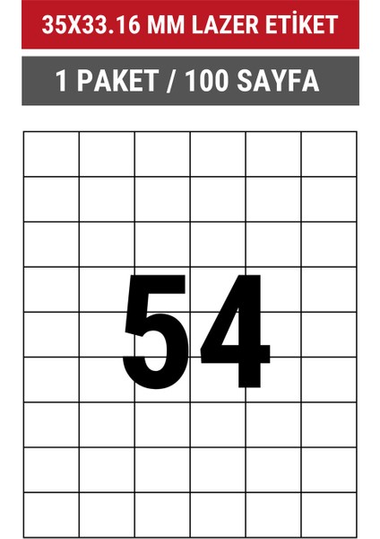 35x33.16mm Lazer Etiket | 1 Paket | 100 Sayfa | No: 54 | Ofis, Ambalaj, Etiketleme | Yapışkanlı indirimleri