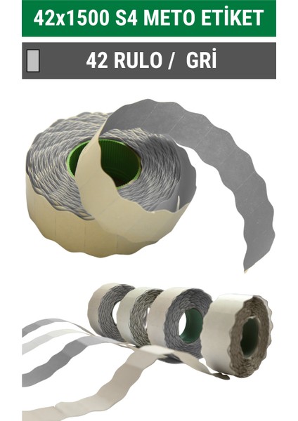 | Meto Etiket | Gri | 42 Rulo | 42X1500 | S4 | Ürün Etiketi | Tabanca Etiketi