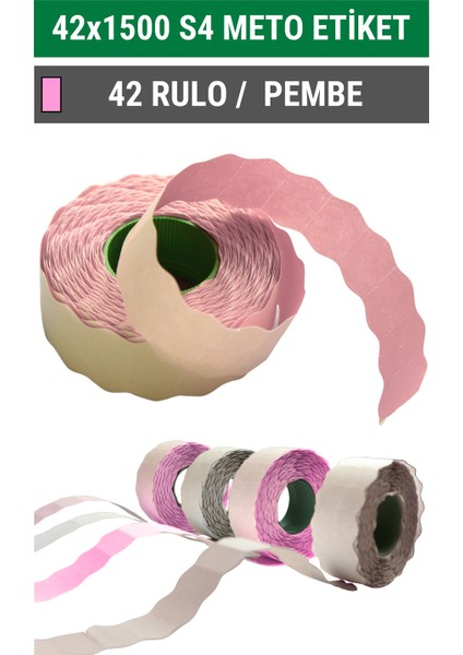 | Meto Etiket | Pembe | 42 Rulo | 42X1500 | S4 | Ürün Etiketi | Tabanca Etiketi