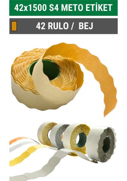 | Meto Etiket | Bej | 42 Rulo | 42X1500 | S4 | Ürün Etiketi | Tabanca Etiketi