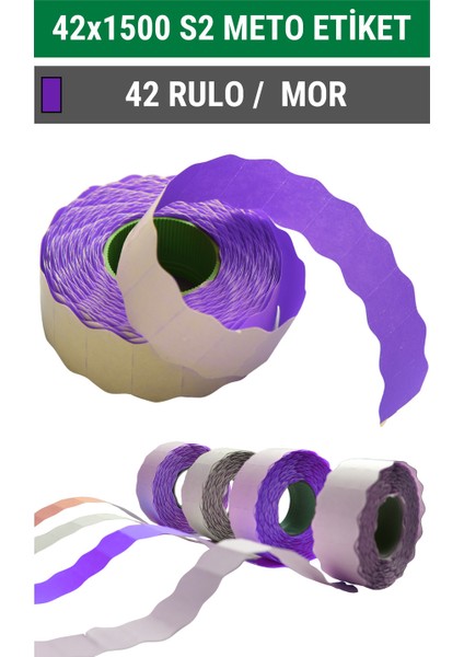 | Meto Etiket | Mor | 42 Rulo | 42X1500 | S2 | Ürün Etiketi | Tabanca Etiketi
