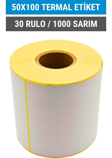 50x100mm Termal Etiket | 30 Rulo | 1000 Sarım | Ribonsuz | Kargo, Lojistik, Depo | Yapışkanlı