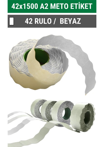 | Meto Etiket | Beyaz | 42 Rulo | 42X1500 | A2 | Ürün Etiketi | Tabanca Etiketi