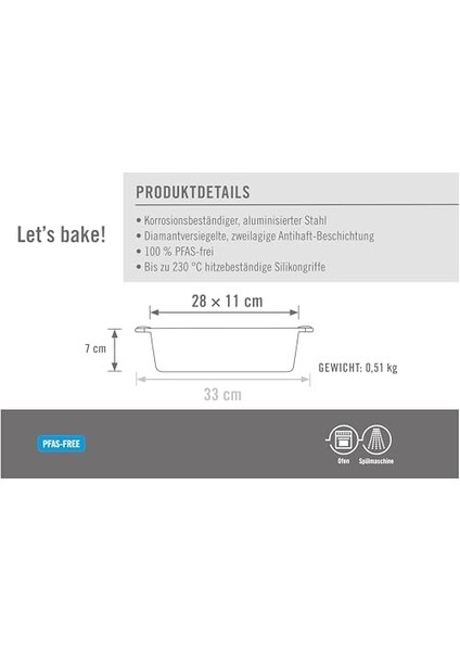 Bakeware Kutu Kalıbı 28 Cm, 230°C'YE Kadar Isıya Dayanıklı Silikon Saplar, Pas Içermez, Iki Katmanlı Yapışmaz Kaplama, Kaplı Çelik, Siyah modelleri