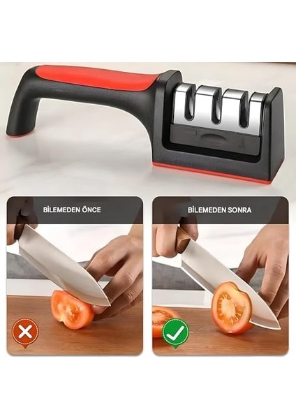 3 Fonksiyonlu Paslanmaz Çelik Bıçak Bileyici –, ve Seramik Bileme – Şef, Mutfak, Meyve, Çakı ve Av Bıçakları Için Ergonomik Bileme Aleti modelleri
