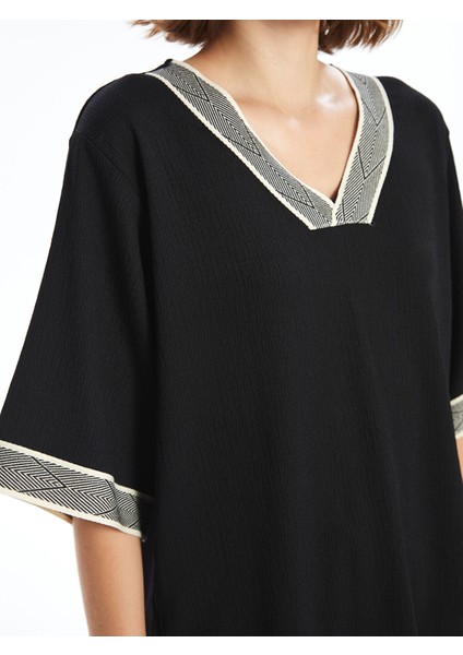 Yeni Sezon V Yaka Desenli Oversize Dokulu Kadın Bluz modelleri