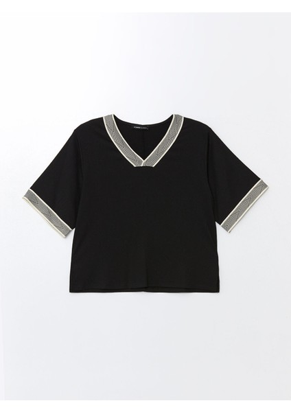 Yeni Sezon V Yaka Desenli Oversize Dokulu Kadın Bluz indirimleri