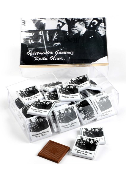 Atatürk Temalı Öğretmenler Günü Hediyesi (40 Adet Madlen Çikolata) (Asetat Kutu)
