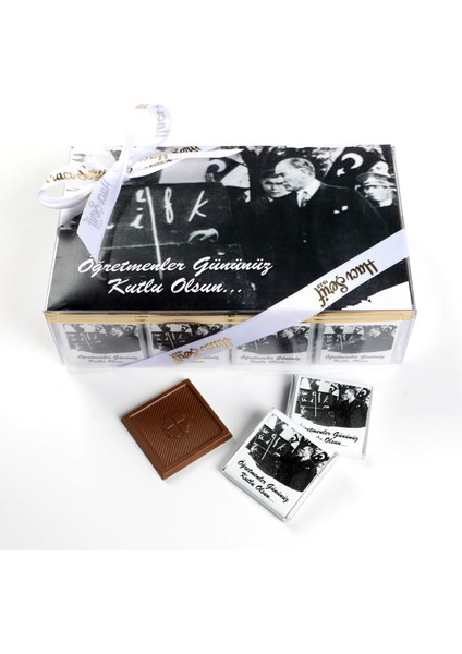 Atatürk Temalı Öğretmenler Günü Hediyesi (40 Adet Madlen Çikolata) (Asetat Kutu)