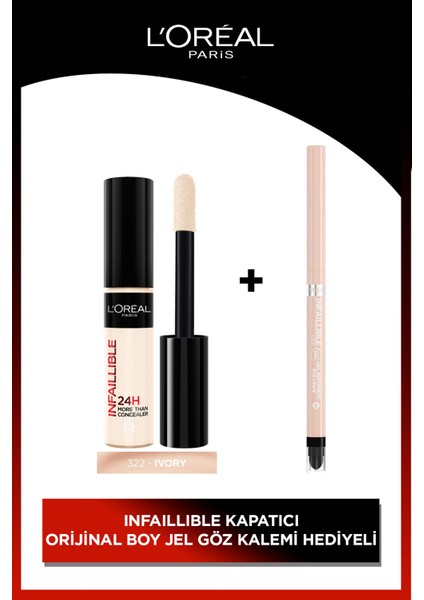 ınfaillible Tüm Yüze Uygulanabilir Kapatıcı 322 Ivory Concealer & L’oréal Paris Infaillable Automatic Jel Göz Kalemi 10 Bright Nude