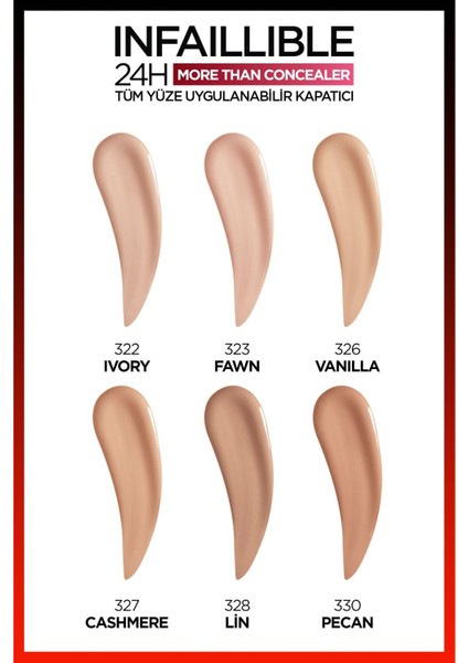 ınfaillible Tüm Yüze Uygulanabilir Kapatıcı 322 Ivory Concealer & L’oréal Paris Infaillable Automatic Jel Göz Kalemi 10 Bright Nude fırsatları