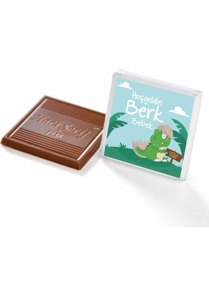 Etiket Baskılı Kurdelalı Erkek Bebek Çikolatası (Metal Yuvarlak Kutu) 50 Adet Madlen+Kolonya Hediyeli