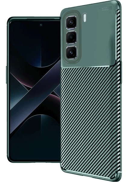 Infinix Hot 50 4g Kılıf Auto Focus Karbon Kapak - Koyu Yeşil