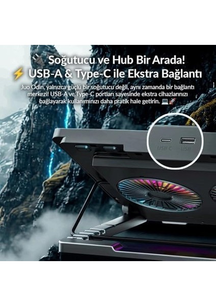 Juo Odin Rgb Işıklı Gaming 2200RPM Çift Fan LED Display Laptop Notebook Soğutucu Stand modelleri
