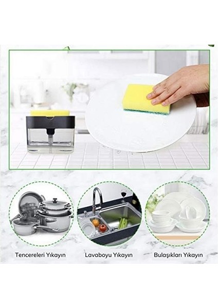 Ikisi Bir Arada Basmalı Pratik Sıvı Sabunluk Pompası ve Bulaşık Yıkama Süngeri Haznesi fiyatları