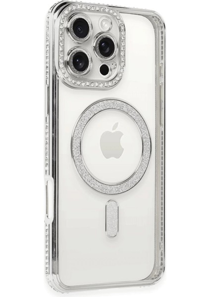 Iphone 16 Pro Kılıf Joke Simli Magneticsafe Kılıf - Gümüş