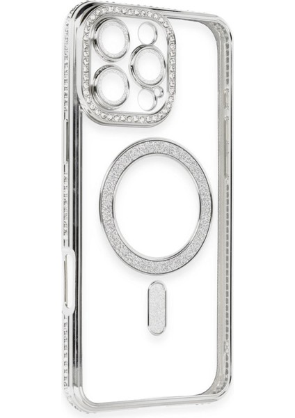 Iphone 16 Pro Kılıf Joke Simli Magneticsafe Kılıf - Gümüş modelleri