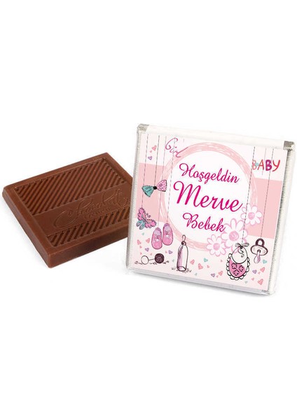 Etiket Baskılı Metal Kutuda 70 Adet Kız Bebek Çikolatası