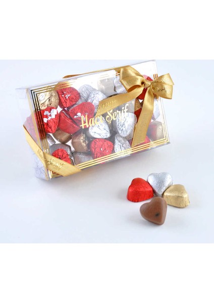 Yaldızlı Mini Kalp Çikolata 450g Asetat Kutu
