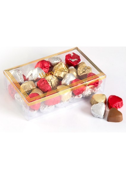 Yaldızlı Mini Kalp Çikolata 450g Asetat Kutu indirimleri