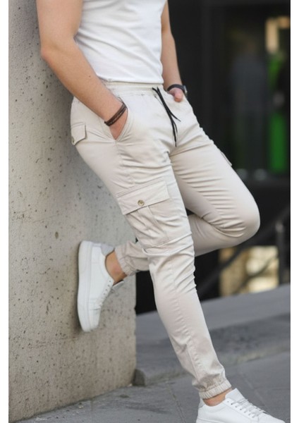 Erkek Slim Fit Beli ve Paçası Lastikli Kargo Cep Pantolon