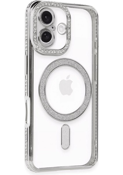 Iphone 16 Kılıf Joke Simli Magneticsafe Kılıf - Gümüş