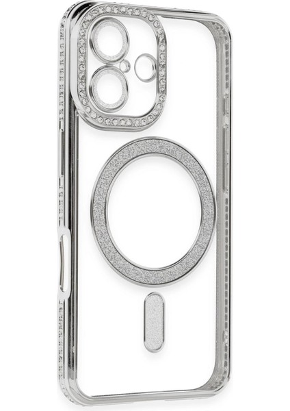 Iphone 16 Kılıf Joke Simli Magneticsafe Kılıf - Gümüş modelleri