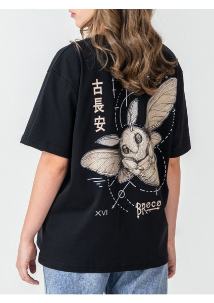 Unisex Erkek/kadın Oversize Bisiklet Yaka %100 Pamuk Baskılı Ipek Yolu T-Shirt