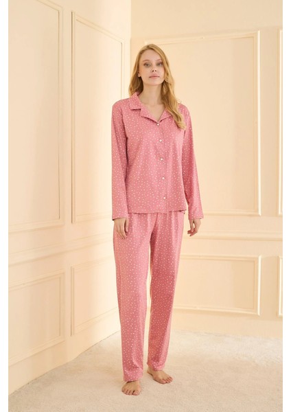 Mihra 19103 Kadın Düğmeli Uzun Kol Pijama Takımı