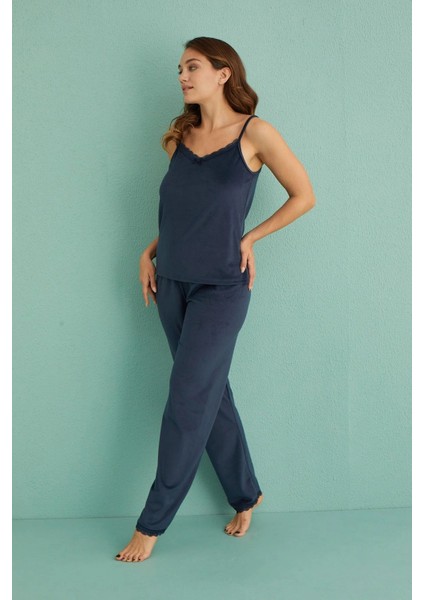 Mihra 13402 Kadın Kadife 3'lü Pijama Takımı modelleri